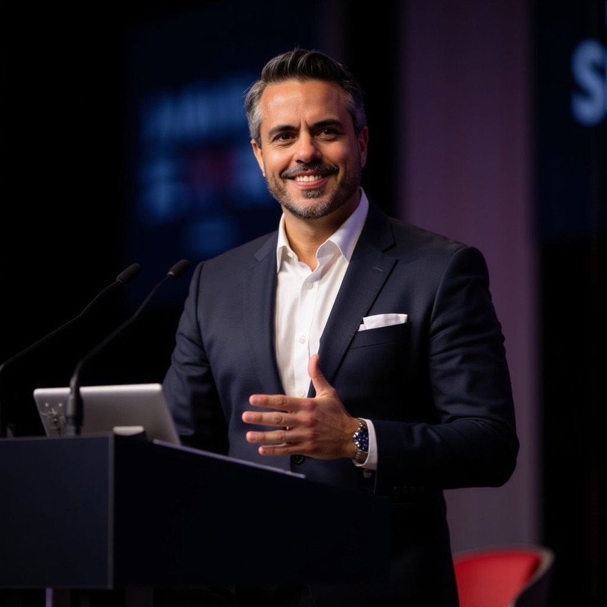 Andres Ortola — speaking on stage